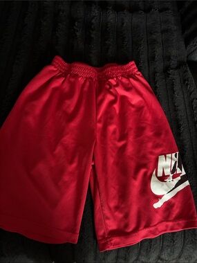 Nike Boys Red Athletic Mesh Shorts with White Logo